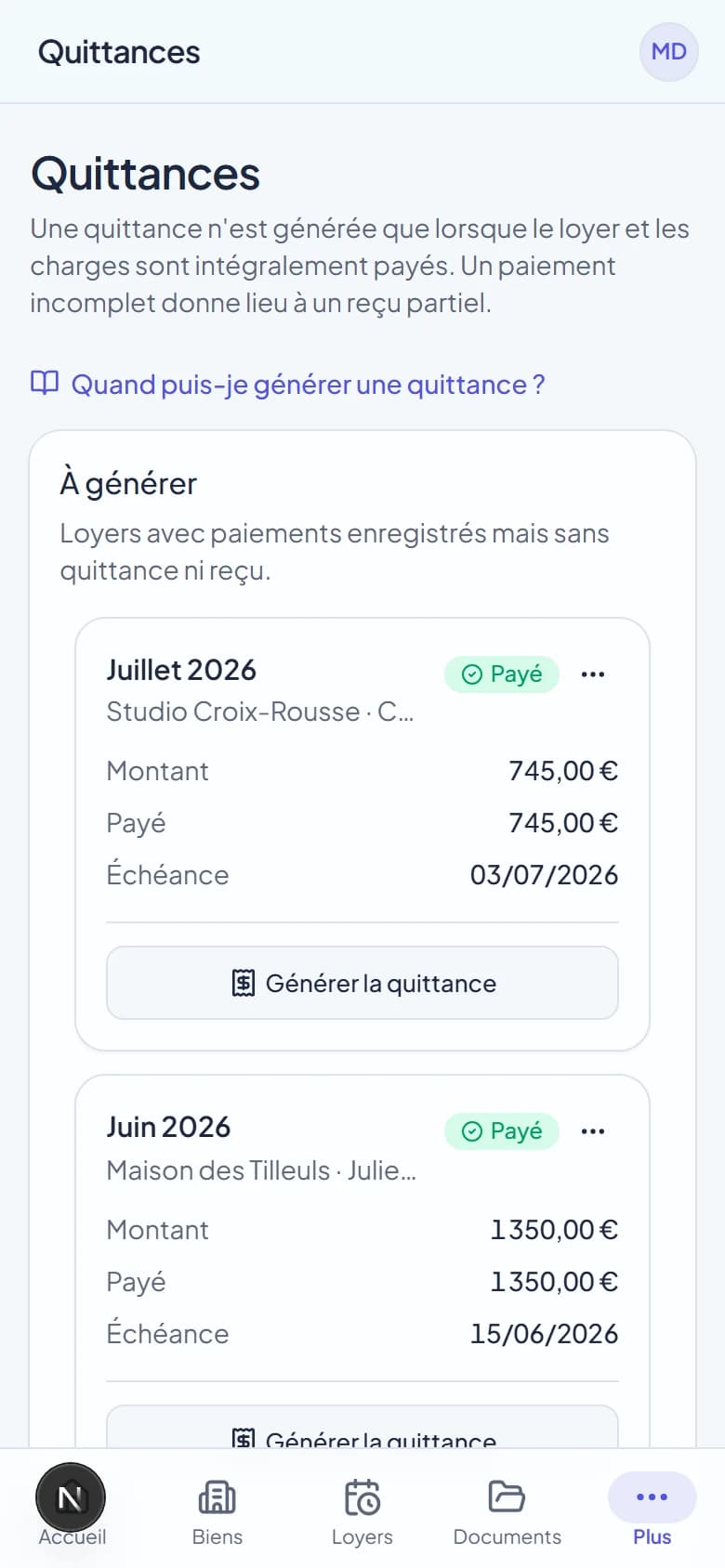Quittances Bailup sur téléphone