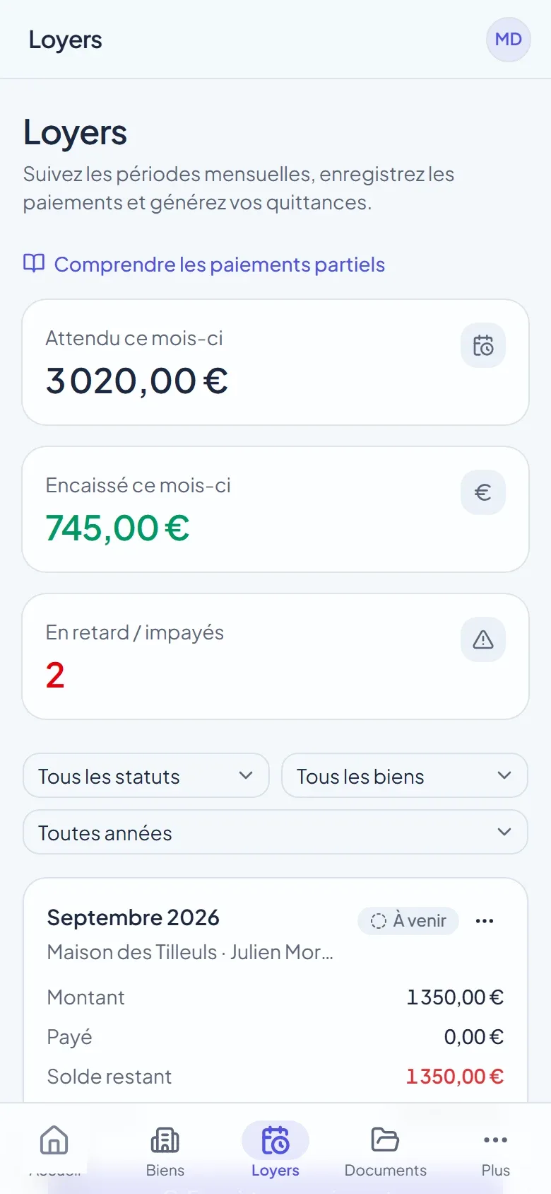 Suivi des loyers Bailup sur téléphone